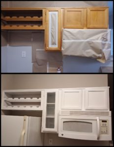 Kitchen cabinets from tan wood to white