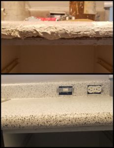 Kitchen countertop during and after repair